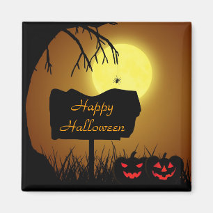 Halloween Sign with Pumpkins - Magnet