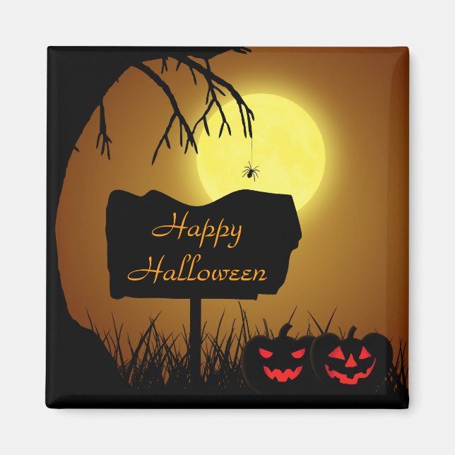 Halloween Sign with Pumpkins - Magnet (Front)