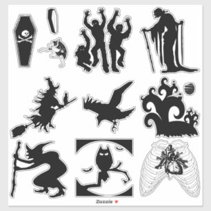 Halloween Silhouette Witches Coffins Zombies Crow