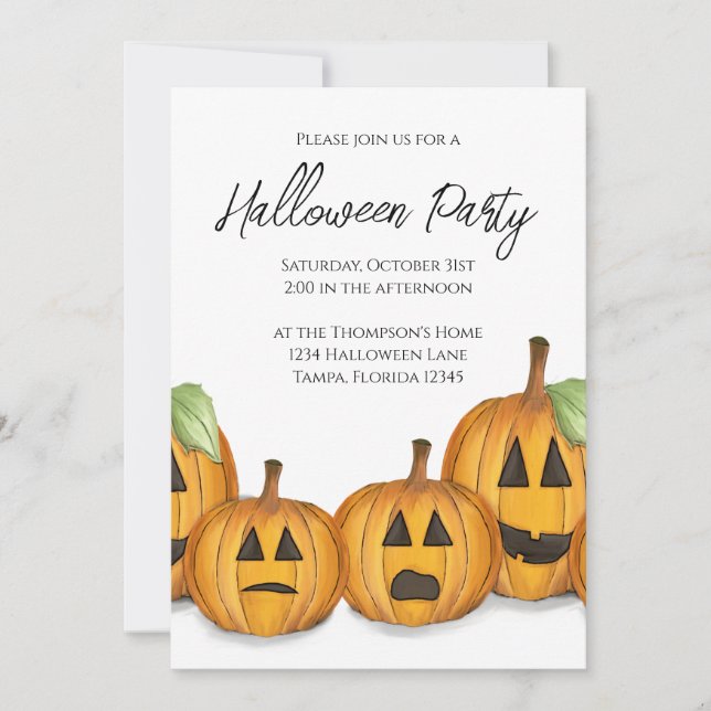 Halloween Simple Cute Jack O'lanterns Pumpkins Invitation (Front)