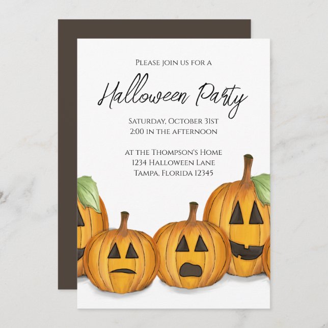 Halloween Simple Cute Pumpkin QR Code Social Media Invitation (Front/Back)