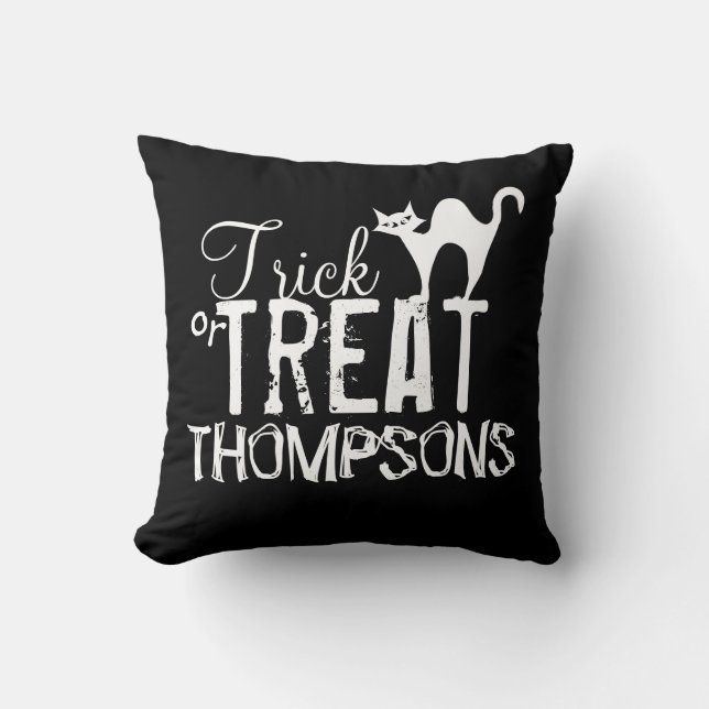 Halloween Simple Whimsical Black Cat Typography Cushion (Front)