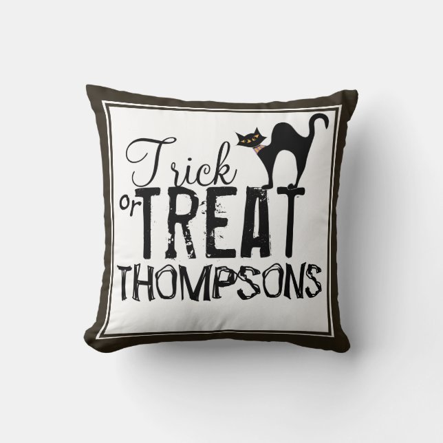 Halloween Simple Whimsical Black Cat Typography Cushion (Front)