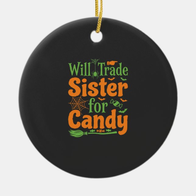 Halloween Sister Candy Trade Design_1 Ceramic Tree Decoration (Front)