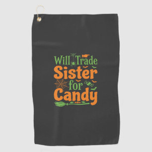 Halloween Sister Candy Trade Design_1 Golf Towel
