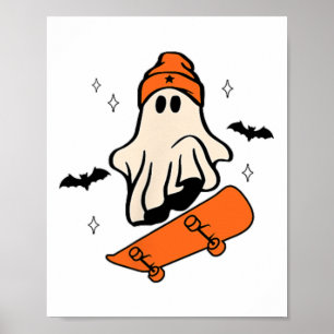 Halloween Skateboard Boo Retro Halloween Boys Mens Poster