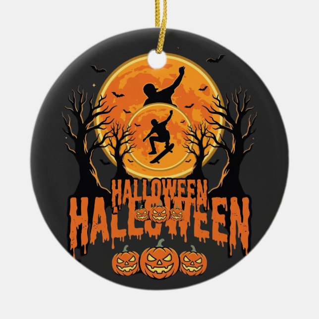 Halloween Skateboard Moon Design Halloween Ceramic Tree Decoration (Front)