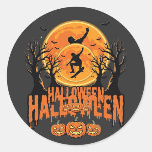 Halloween Skateboard Moon Design Halloween Classic Round Sticker