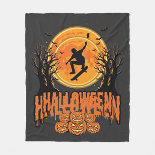 Halloween Skateboard Moon Design Halloween Fleece Blanket