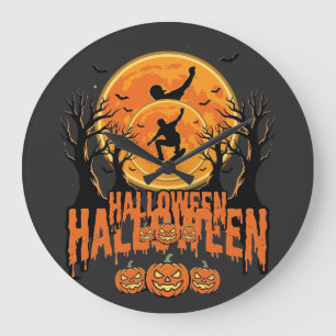 Halloween Skateboard Moon Design Halloween Large Clock