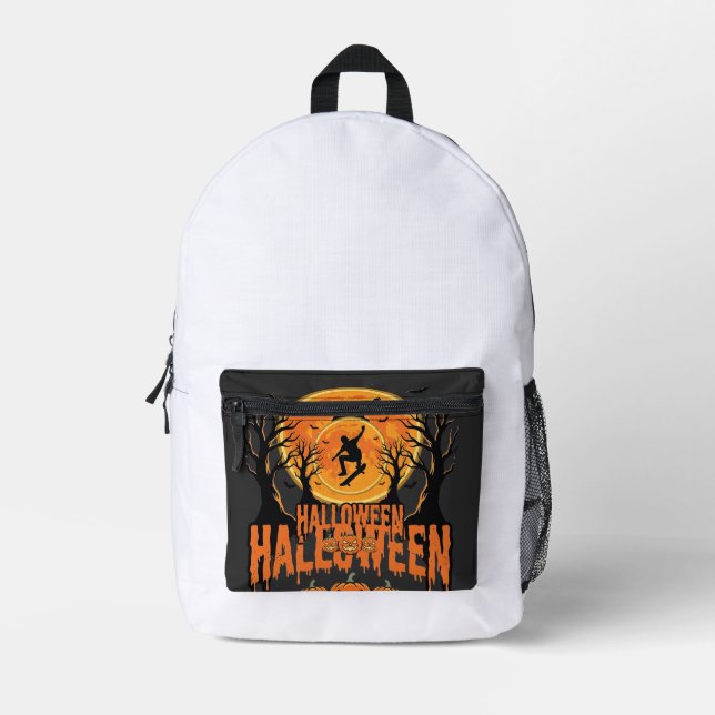 Halloween Skateboard Moon Design Halloween Printed Backpack (Front)