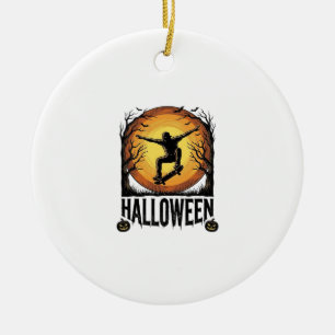 Halloween Skateboard Moon Vintage Vector Design_1 Ceramic Tree Decoration