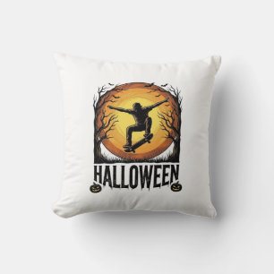 Halloween Skateboard Moon Vintage Vector Design_1 Cushion