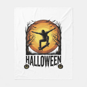 Halloween Skateboard Moon Vintage Vector Design_1 Fleece Blanket