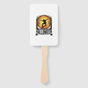 Halloween Skateboard Moon Vintage Vector Design_1 Hand Fan