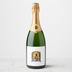 Halloween Skateboard Moon Vintage Vector Design_1 Sparkling Wine Label