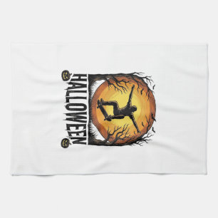 Halloween Skateboard Moon Vintage Vector Design_1 Tea Towel