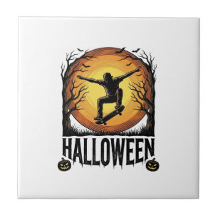 Halloween Skateboard Moon Vintage Vector Design_1 Tile