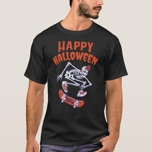 Halloween Skateboard Skeleton T-Shirt (Front)
