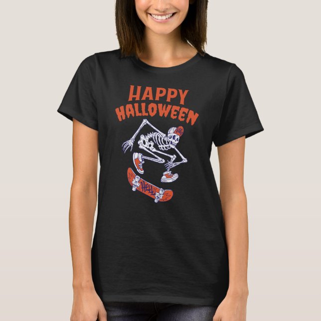 Halloween Skateboard Skeleton T-Shirt (Front)