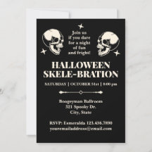 Halloween Skele-bration Laughing Skulls Invitation