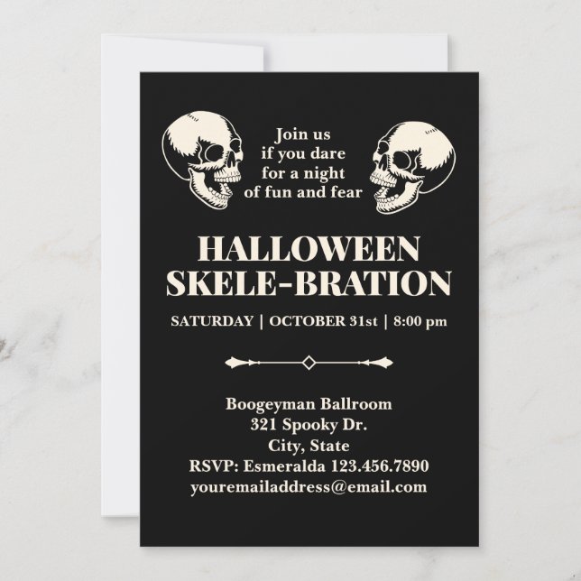 Halloween Skele-bration Laughing Skulls Invitation (Front)