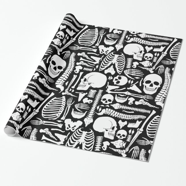 halloween skeleton anatomical bones pattern  wrapping paper (Unrolled)