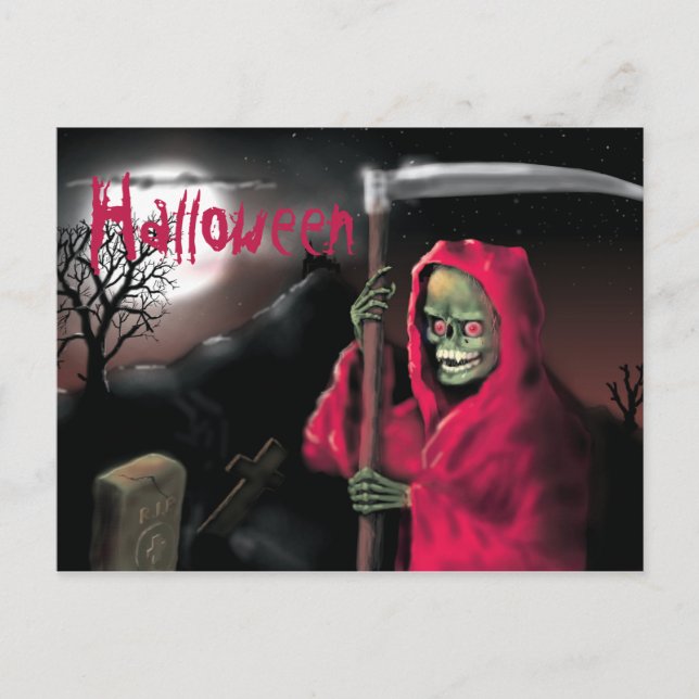 Halloween Skeleton and Machete Postcard (Front)