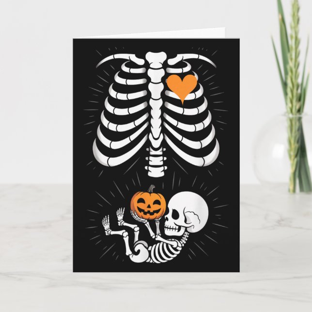 Halloween Skeleton Baby Rib Cage Maternity Pregnan Card (Front)