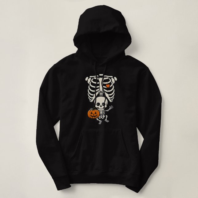 Halloween Skeleton Baby Rib Cage Maternity Pregnan Hoodie (Design Front)