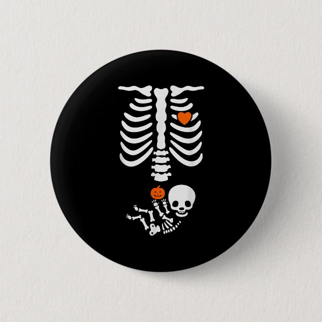 Halloween Skeleton Baby Rib Cage Pregnant Pumpkin  6 Cm Round Badge (Front)