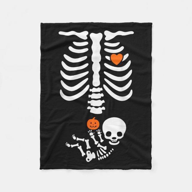 Halloween Skeleton Baby Rib Cage Pregnant Pumpkin  Fleece Blanket (Front)