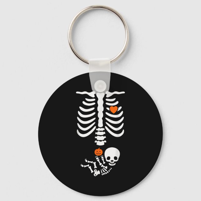 Halloween Skeleton Baby Rib Cage Pregnant Pumpkin  Key Ring (Front)