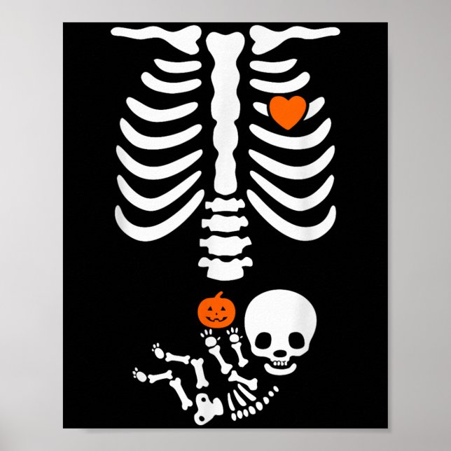 Halloween Skeleton Baby Rib Cage Pregnant Pumpkin  Poster (Front)