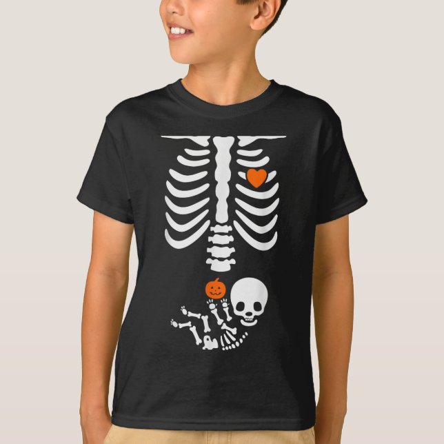 Halloween Skeleton Baby Rib Cage Pregnant Pumpkin  T-Shirt (Front)