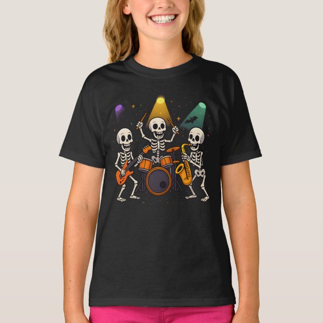 Halloween Skeleton Band Clothes cute male female T-Shirt (Front)