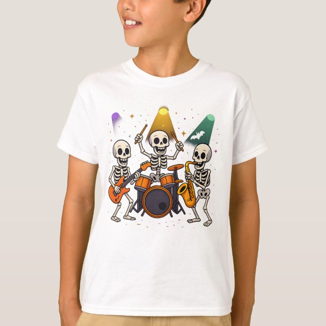 Halloween Skeleton Band Clothes cute male female T-Shirt (Front)