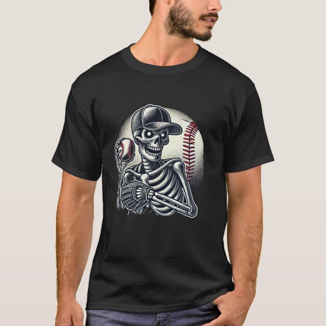 Halloween Skeleton Baseball Player Skull Hands Men T-Shirt (Front)