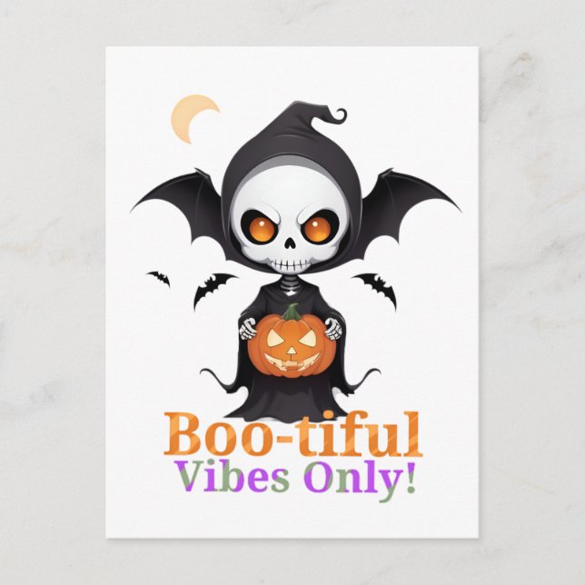 Halloween Skeleton Bat Vibes Postcard (Front)