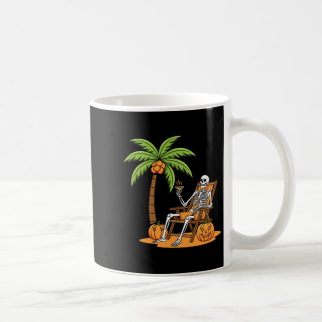Halloween Skeleton Beach Vacation Palm Tree Pumpki Coffee Mug (Right)