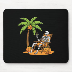Halloween Skeleton Beach Vacation Palm Tree Pumpki Mouse Mat