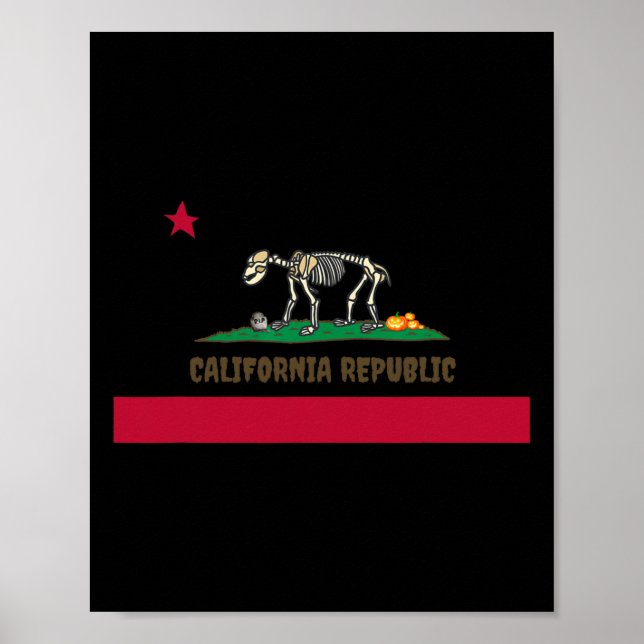 Halloween Skeleton Bear California Ca State Flag F Poster (Front)