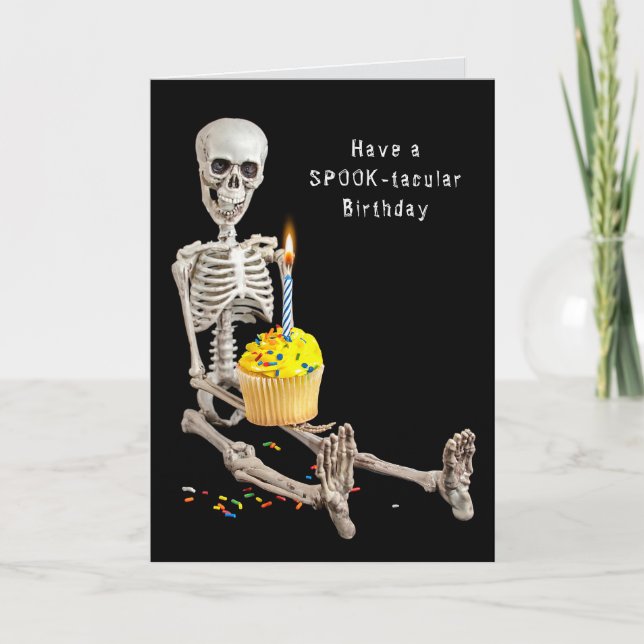 Halloween Skeleton Birthday Cupcake Card (Front)