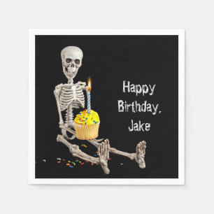 Halloween Skeleton Birthday with Name Napkin