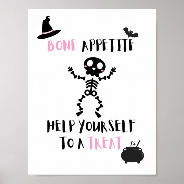 Halloween skeleton Bone Appetite porch door candy Poster (Front)