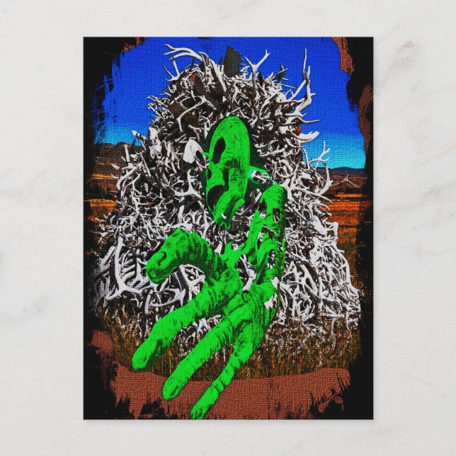 Halloween skeleton bones antlers 3D fingers Postcard (Front)