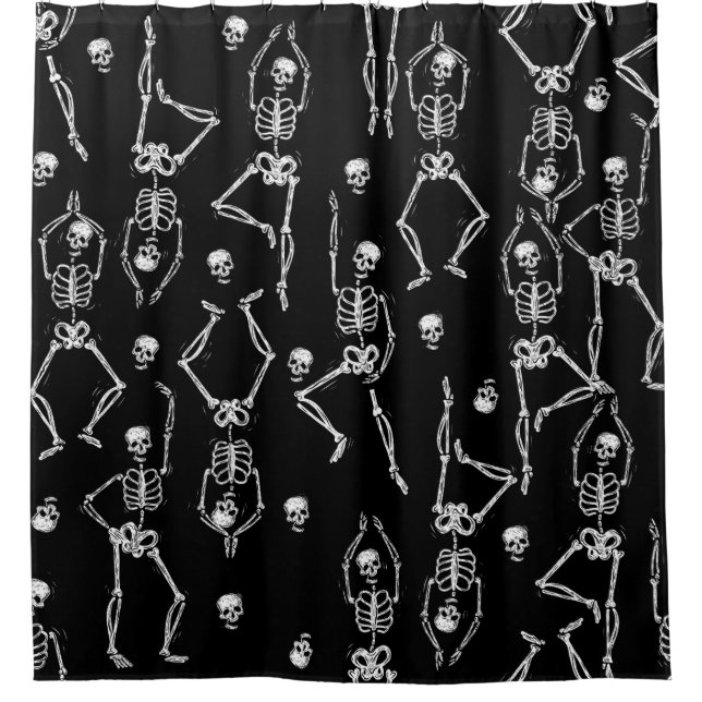 halloween skeleton bones macabre sinister skulls shower curtain (Front)