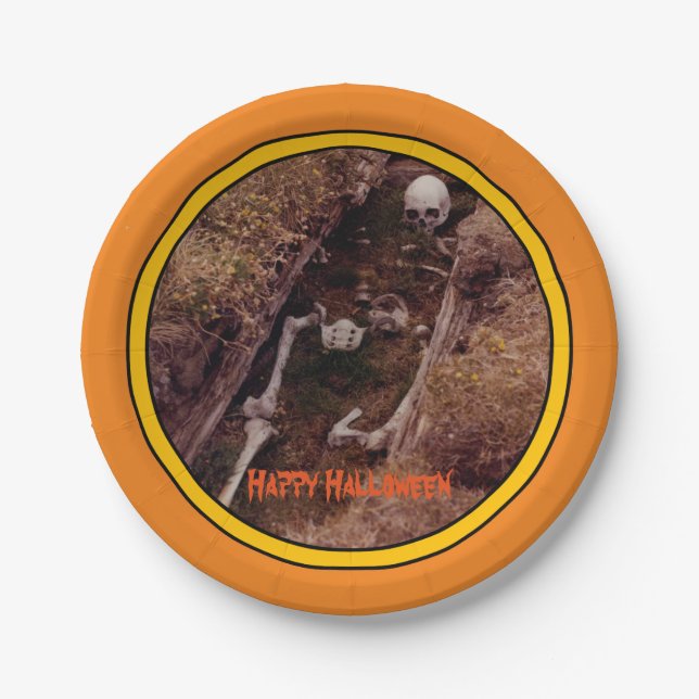Halloween Skeleton Bones Scary Photo Designed Paper Plate (Front)