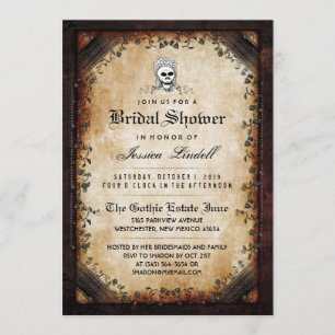 Halloween Skeleton Brown Gothic Bridal Shower Invitation
