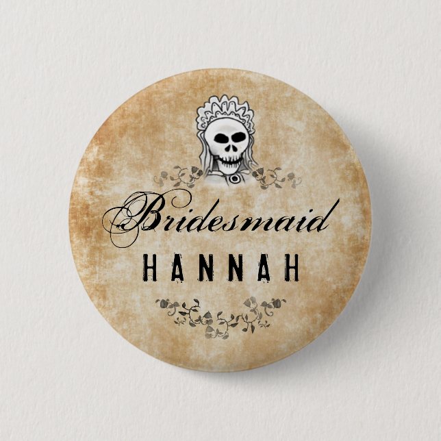 Halloween Skeleton Brown Gothic Bridesmaid 6 Cm Round Badge (Front)